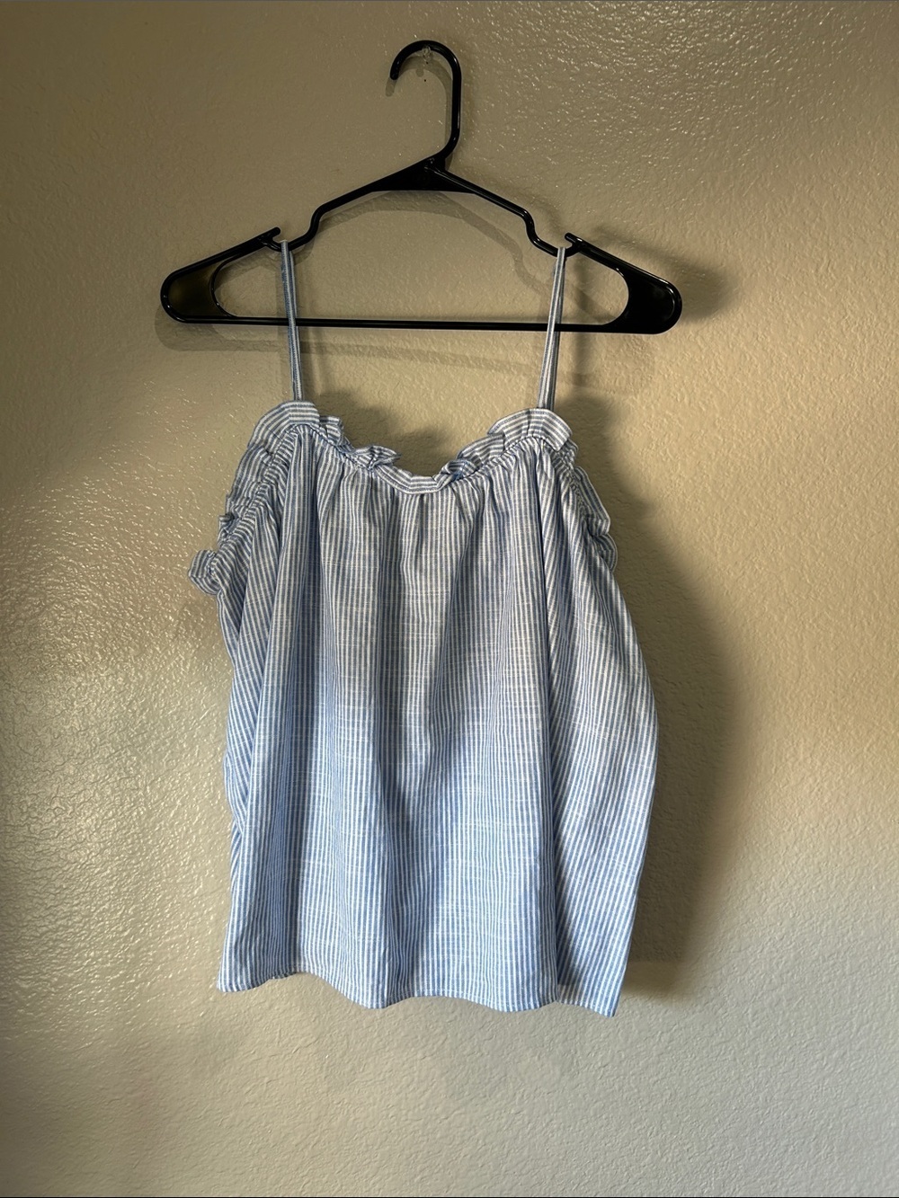 H&M Light Blue White Striped Spaghetti Strap Ruffle Cami Summer Casual TC0057